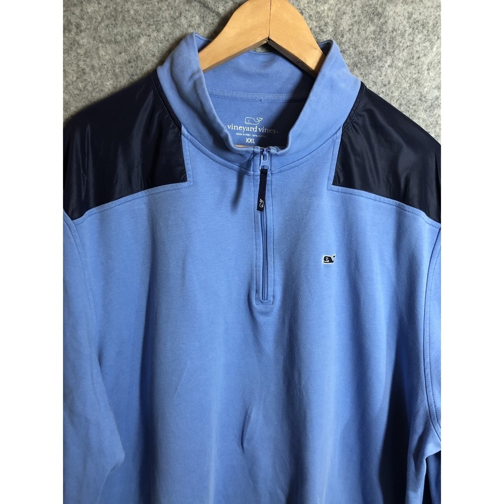 Vineyard Vines Sweatshirt Mens 2XL Blue 1/4 Zip Pullover Mock Neck Logo Cotton